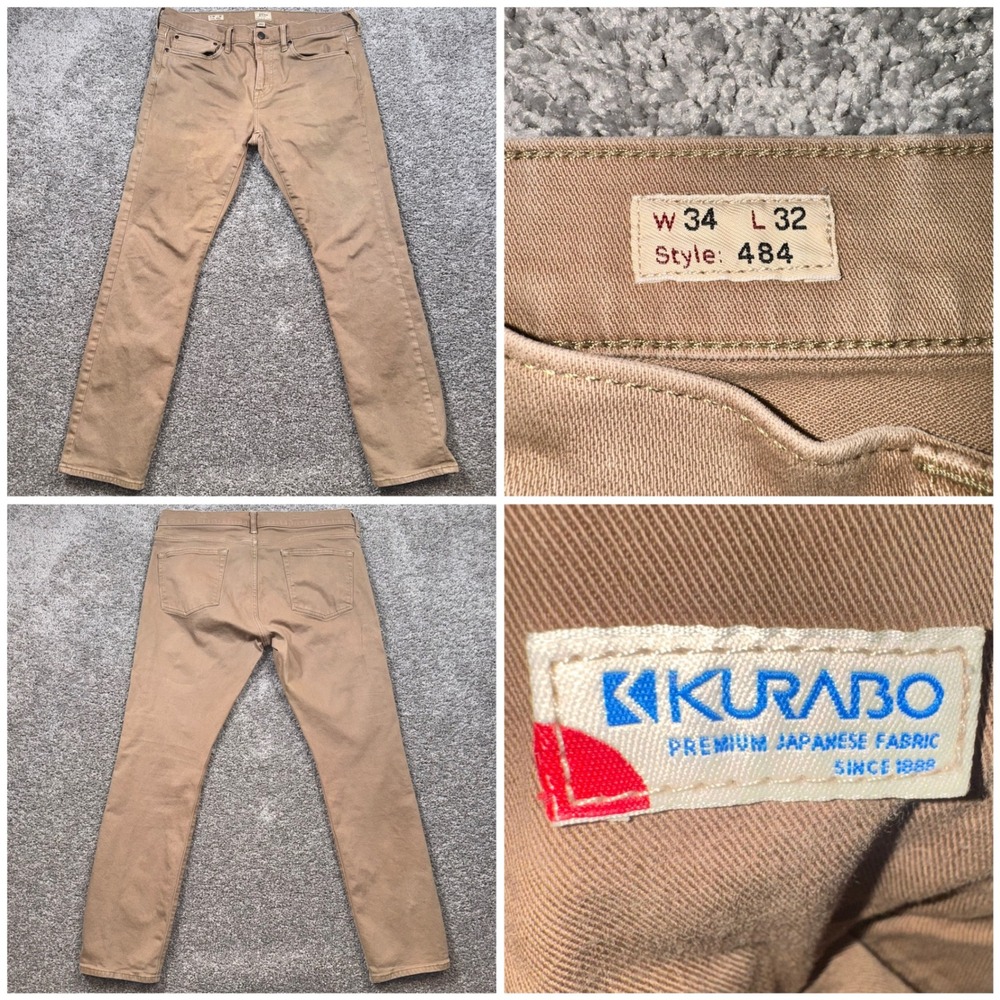 J.Crew 484 Slim Fit Pants Mens Stretch Japanese Kurabo Khaki 34x32 GOOD